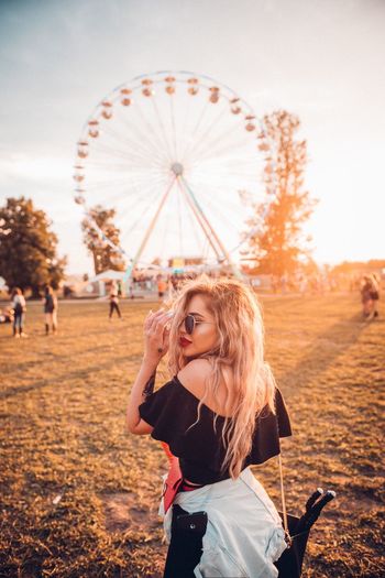 Young woman at amusement park