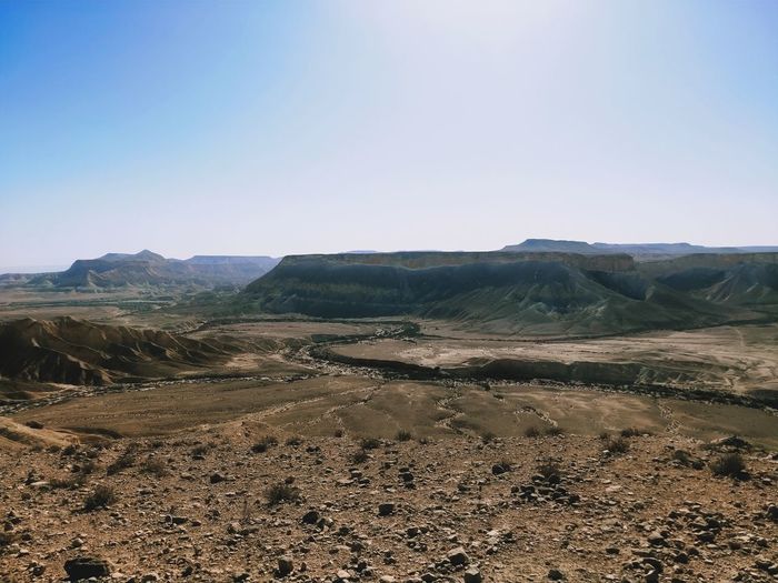Scenic view of desert against clear sky
