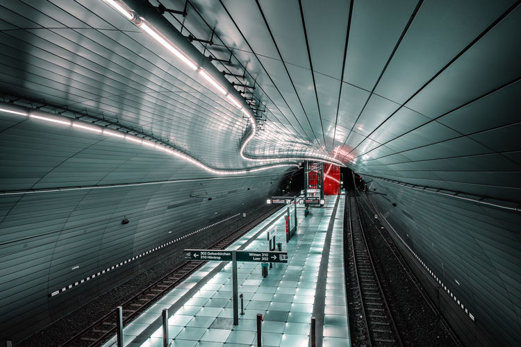 High angle view of illuminated subway station