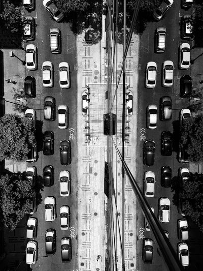 Aerial view of traffic on road in city