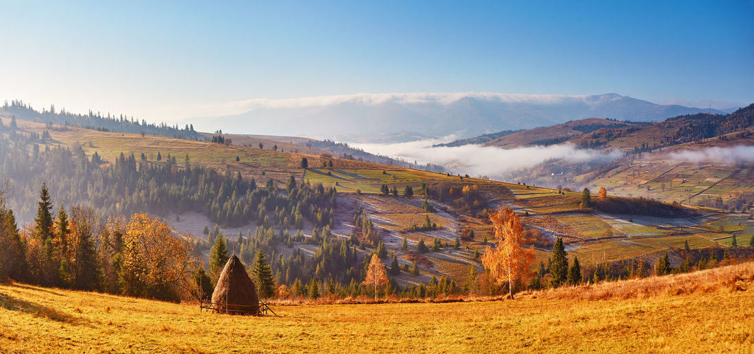 Panoramic view of landscape against sky during autumn