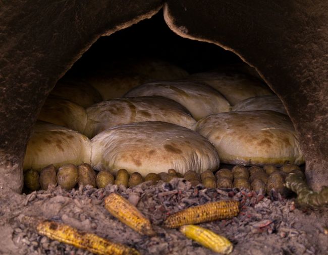 Close-up of food in traditional oven