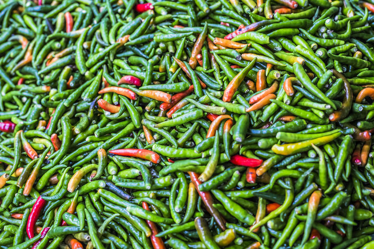 Full frame shot of chili peppers at market