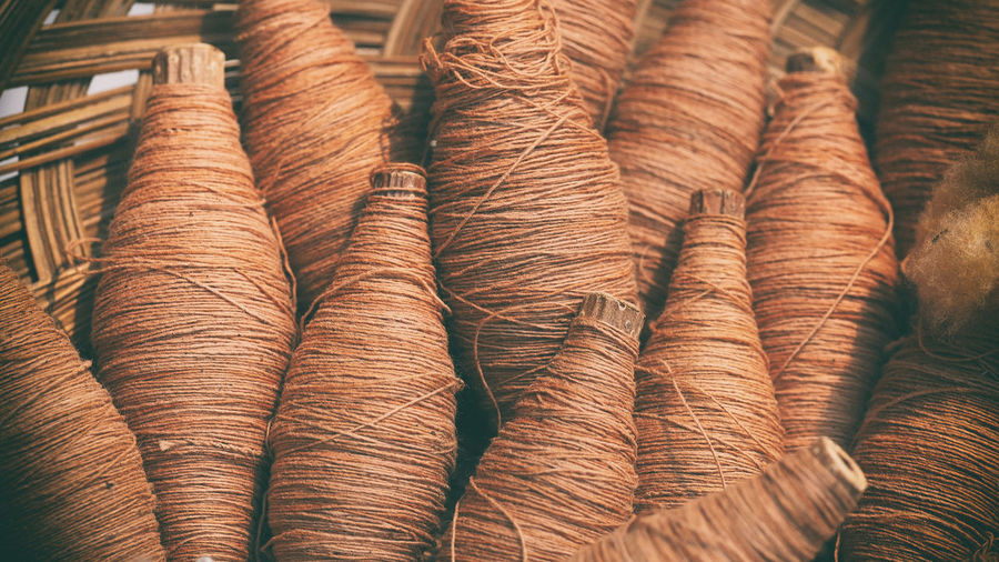 Close-up of yarn balls in basket