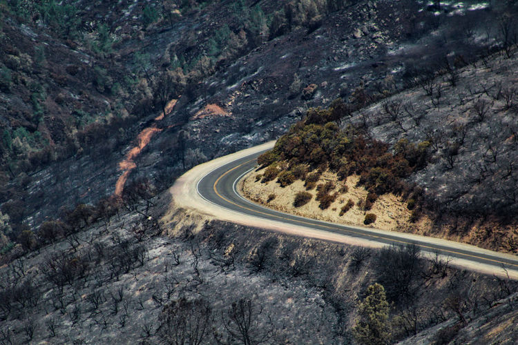 High angle view of road passing through mountains
