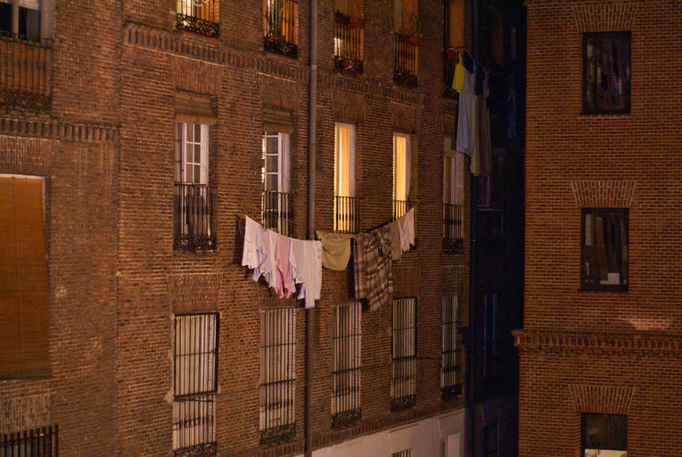 Laundry hung outside a residential building