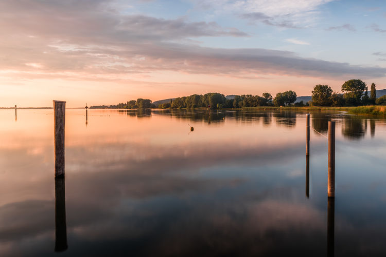 Scenic view of lake constance against sky during sunrise, germany