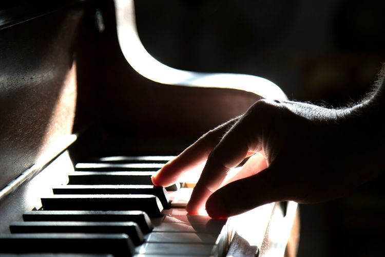 Close-up of person playing piano