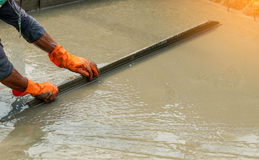 High angle view of man working in water