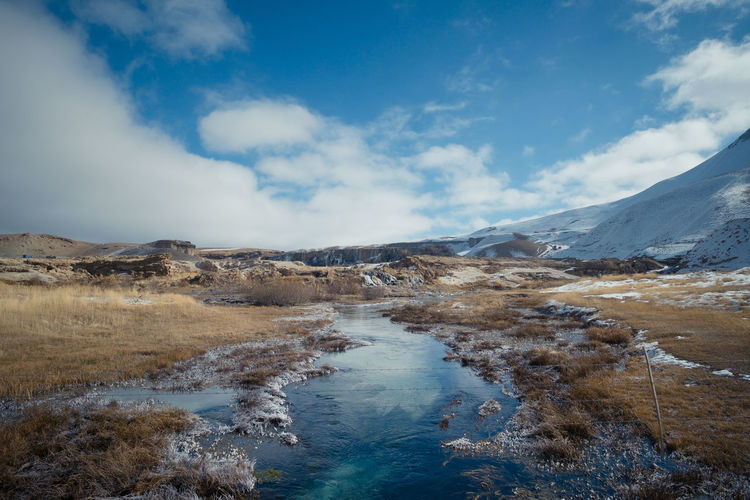 Scenic view of snowcapped mountains against sky