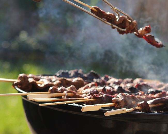 Close-up of meat on barbecue grill