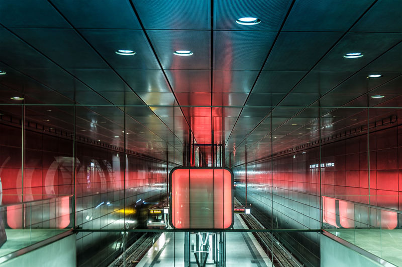 Fantastic play of light on the modern metro station in hamburg .impressionism style