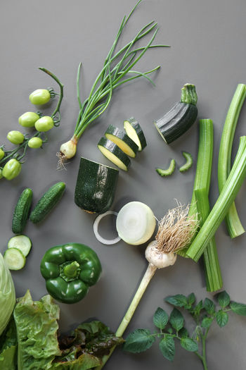 High angle view of vegetables on table