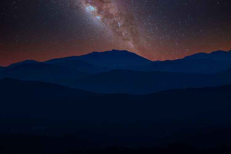Night landscape from mountain with milky way