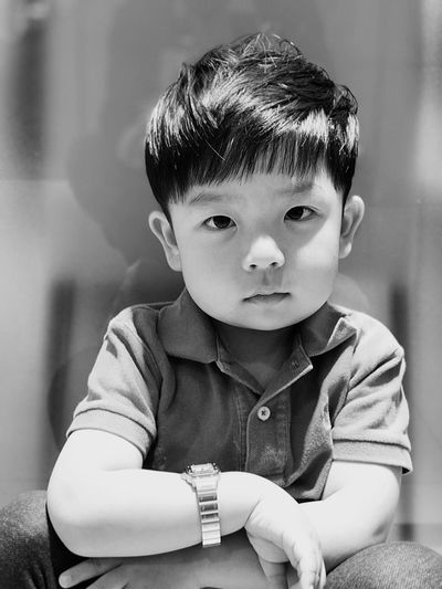 Portrait of cute boy at home