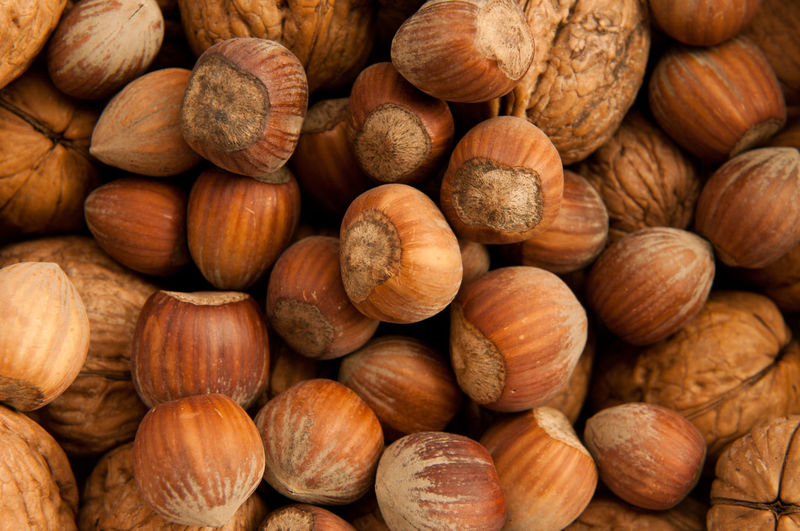 Full frame shot of walnuts and hazelnuts