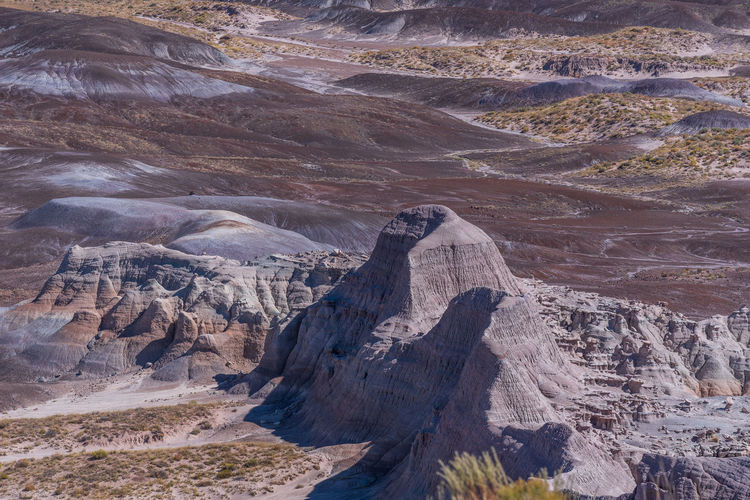 Purple and white striped badlands at blue mesa in petrified forest national park in arizona