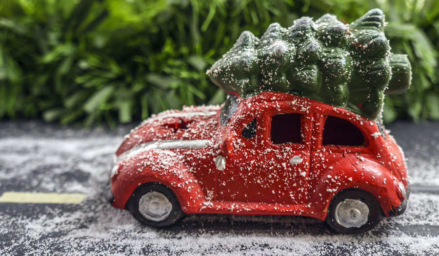 Close-up of christmas toy car 