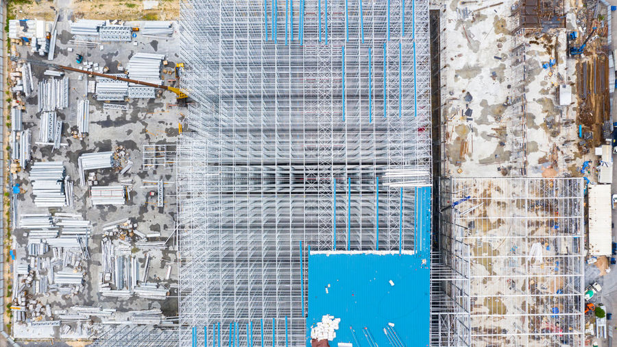 Aerial view of building at construction site in city