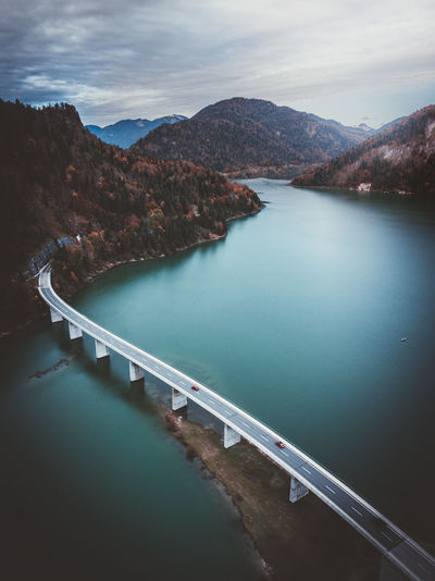 High angle view of bridge over lake