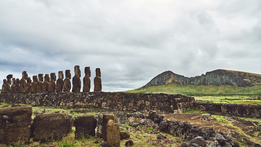 Moai statues at ahu tongariki easter island rapa nui
