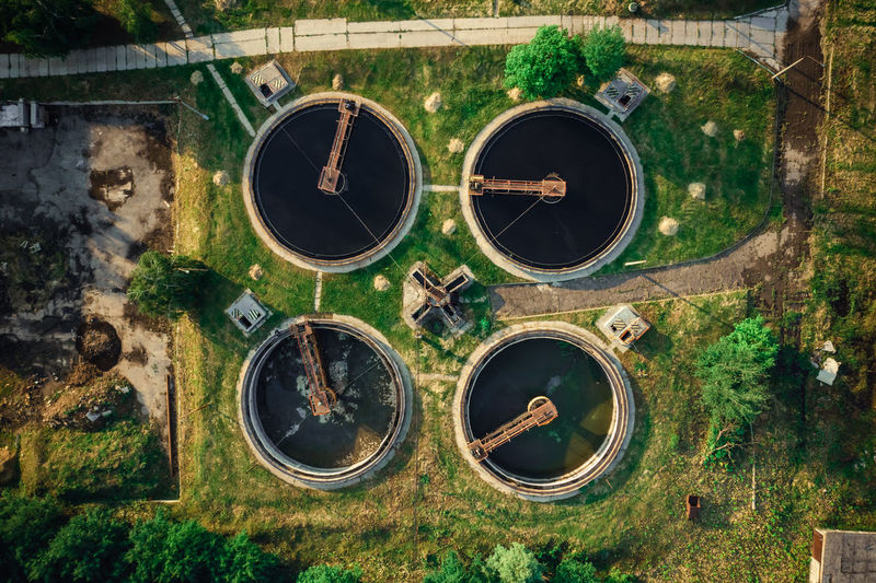 High angle view of pipe by trees