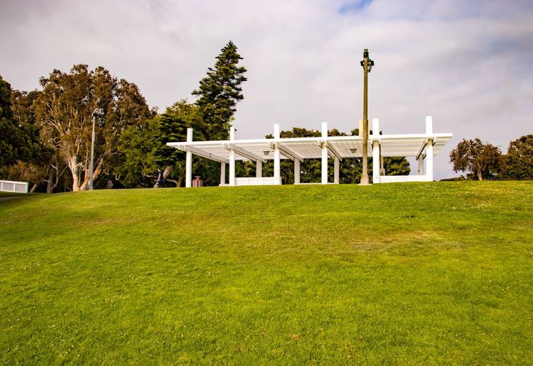 Built structure with lawn in foreground
