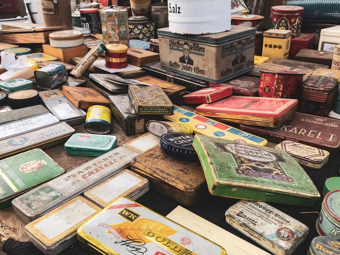 Variety of objects for sale at flea market