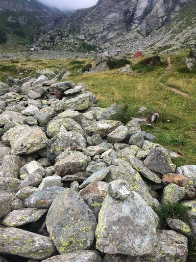 Stones on rocky mountain