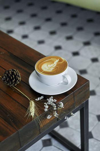 High angle view of coffee on table