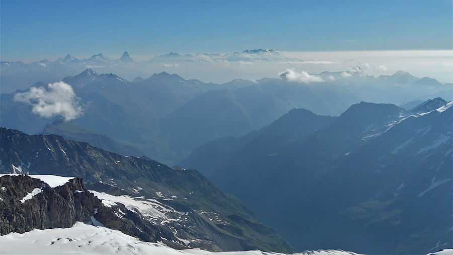 Scenic view of snowcapped mountains against sky, with matterhorn and monte rosa on the background 
