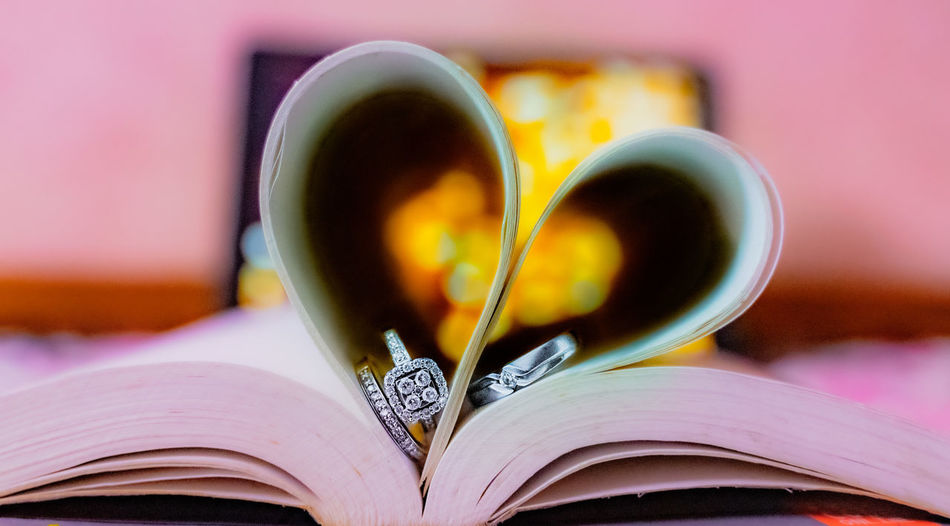Close-up of heart shape on book