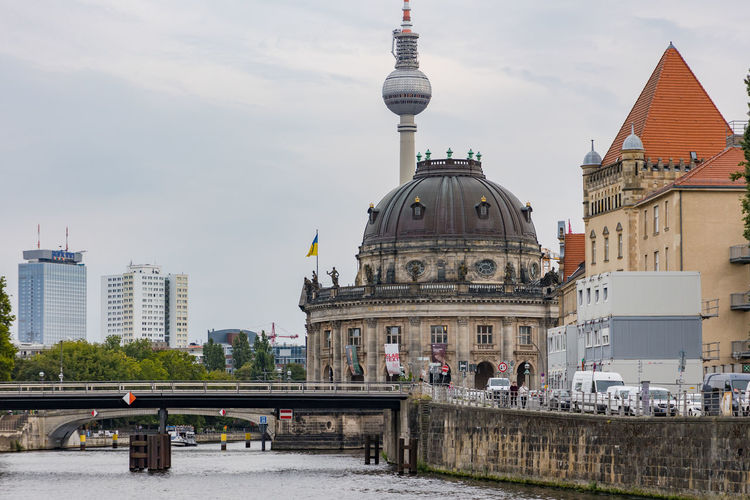 View from the boat trip on the river spree to berlin mitte with the television tower, germany