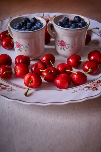 Plate with cherries very sweet