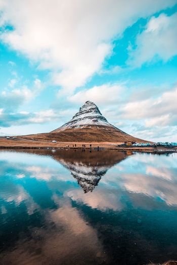 Reflection of mountain in lake against sky