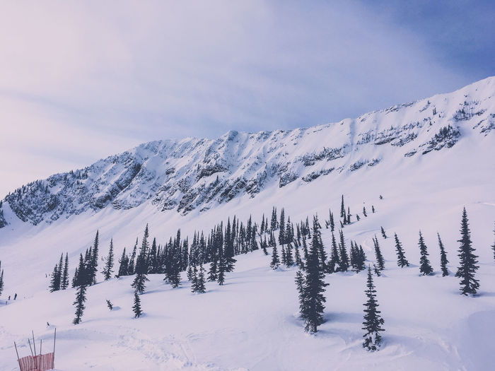 Scenic view of snow covered mountain against sky