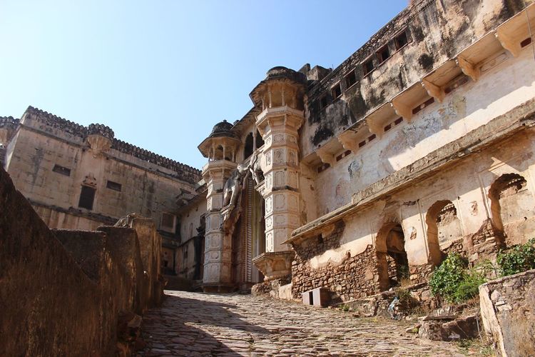 Low angle view of old building against sky