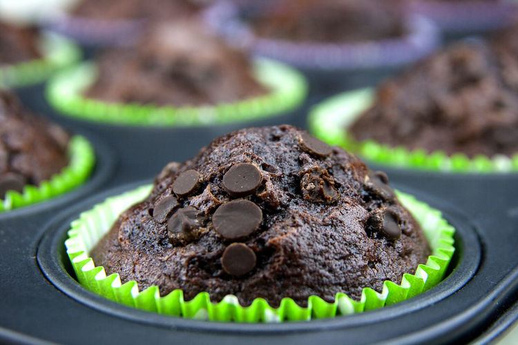 Close-up of cupcake in baking tray