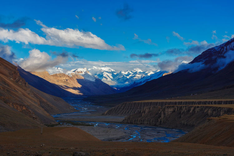 Sunset in himalayas. spiti valley, himachal pradesh, india