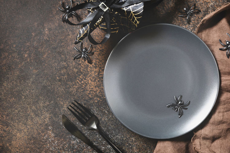 High angle view of empty plate on table