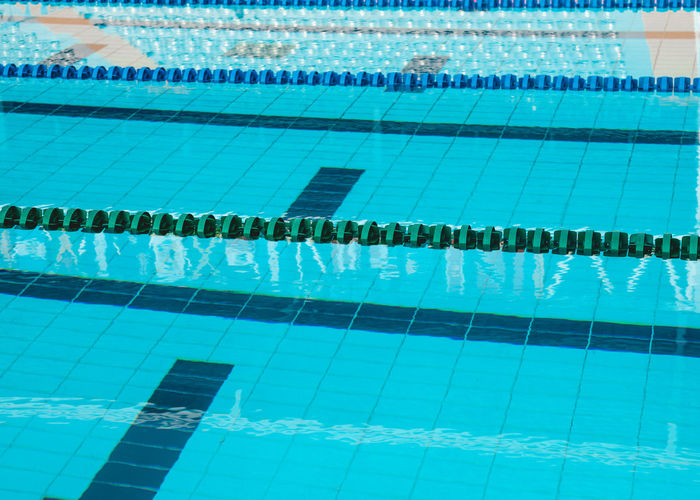 High angle view of lane markers in swimming pool
