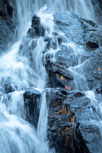 Scenic view of waterfall long exposure crashing water
