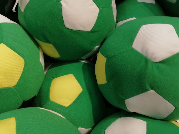 High angle view of green balls