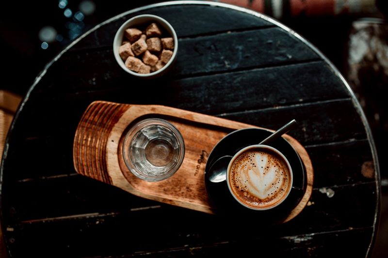 High angle view of coffee on table