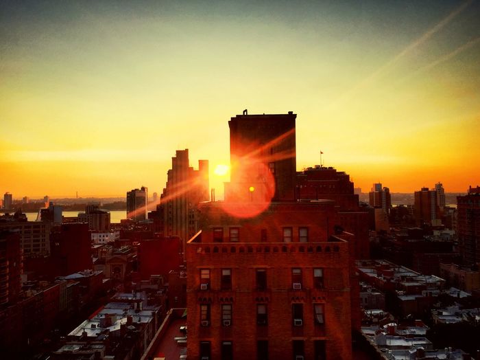 Sunset over city