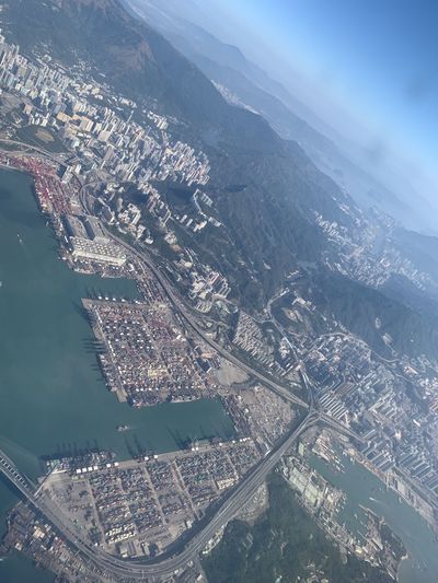 Aerial view of city and sea