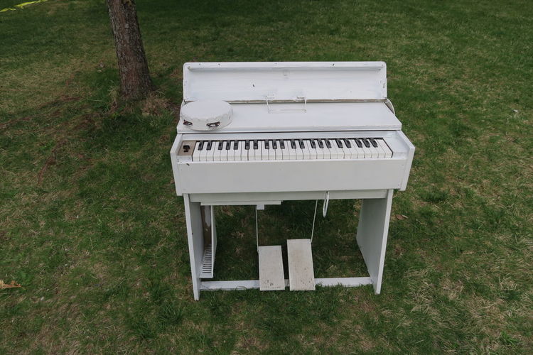 High angle view of piano on field
