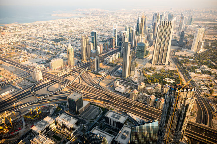 High angle view of city against sky