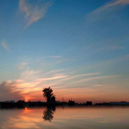 Scenic view of lake against sky during sunset