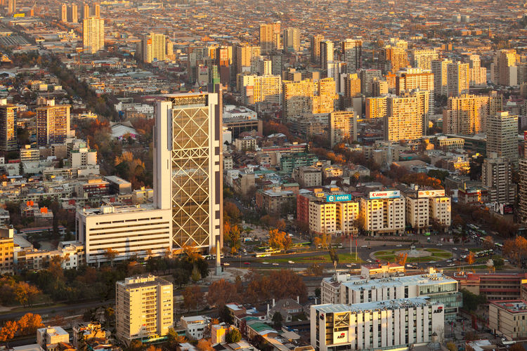 Santiago de chile, region metropolitana, chile - panoramic view of downtown santiago.